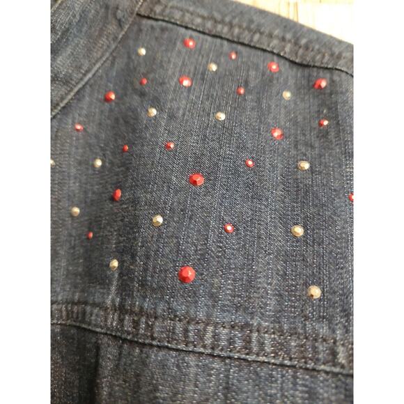 Krazy Kat Women's Blue Denim Jacket long sleeve sequins on shoulders Size XL - Picture 3 of 6